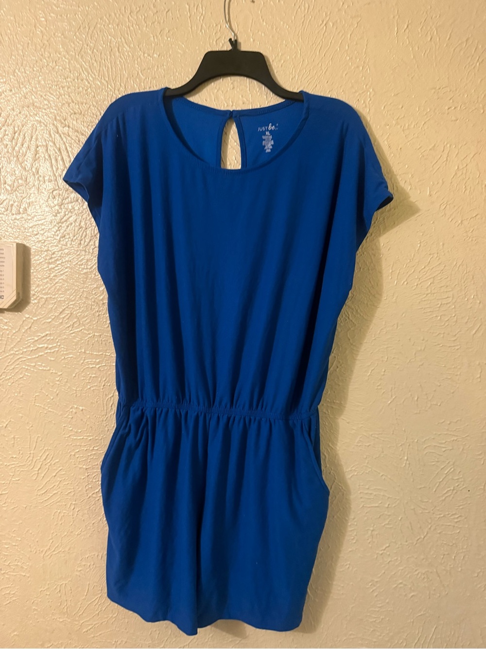 Vibrant Blue Short Sleeve Romper with pockets & Keyhole Back size:XL